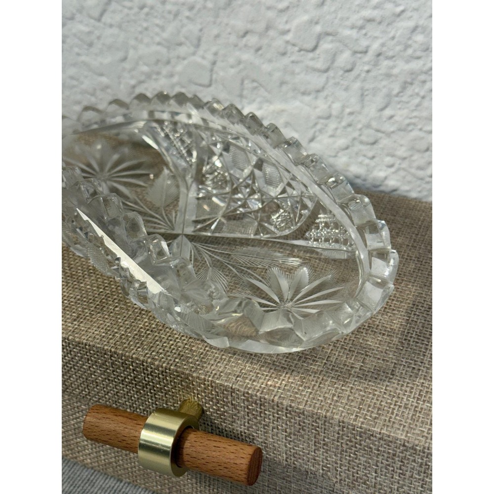 Antique Cut Glass Divided Dish Hobstar Starburst Candy Relish Tray